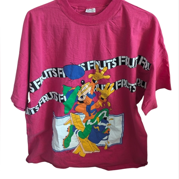 Disney Other - VTG 90s Disney Goofy "FRUTS" Graphic Tee Magenta Pink XL Rare Misprint